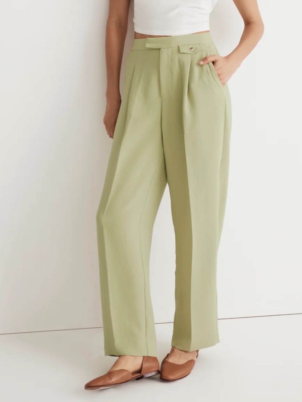 Madewell Rosedale Crepe Straight Leg Pants Trousers Size 8 Light Green Office